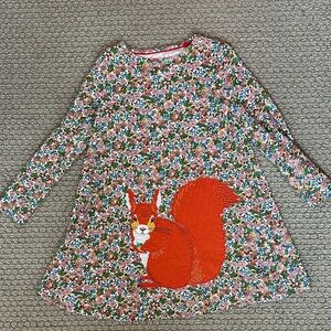 Mini Boden Girls Squirrel Floral Dress in Green, Pink & Yellow